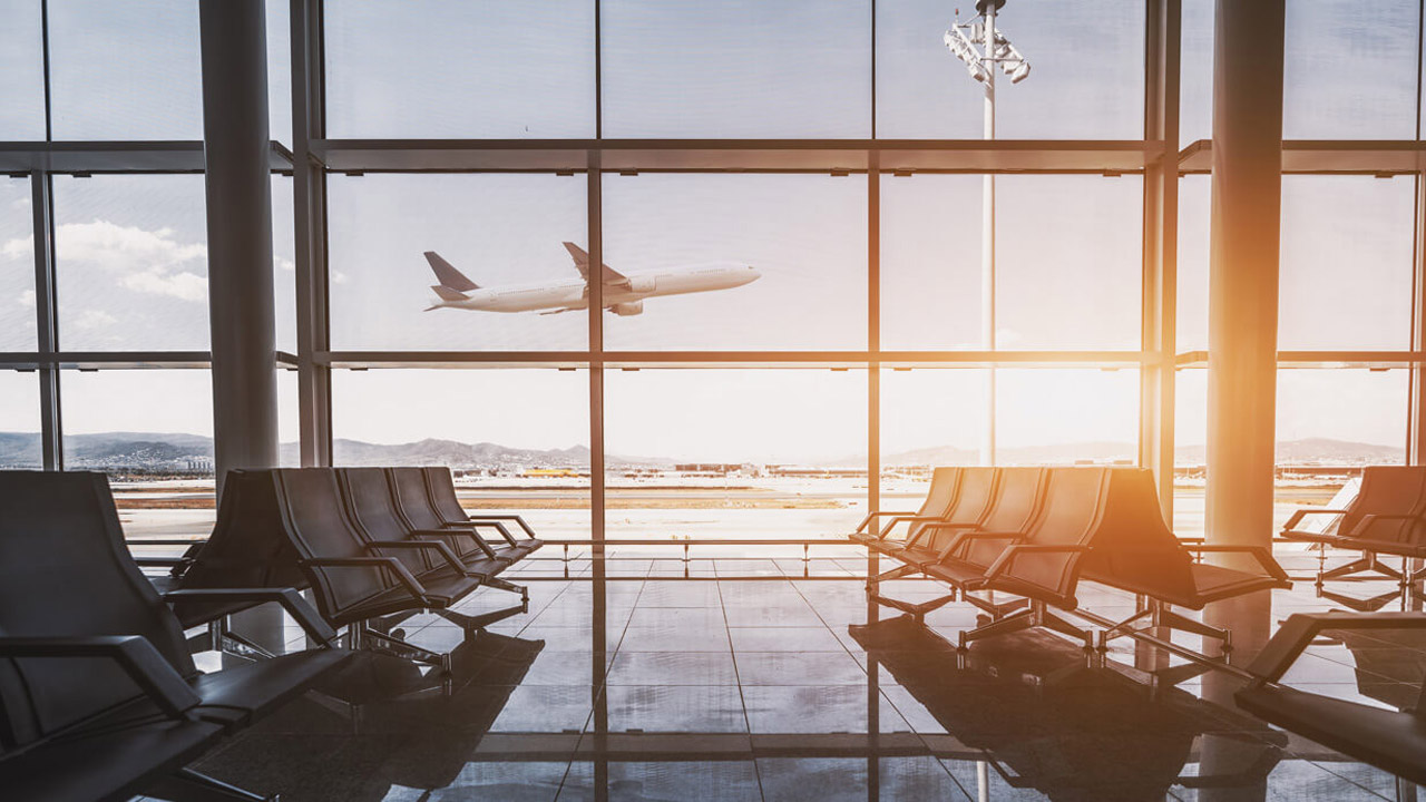 airport with plane landing
