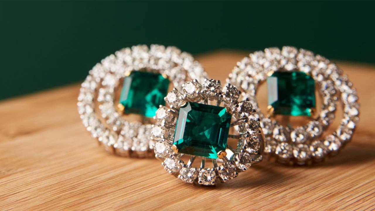 Emerald and diamond jewelry